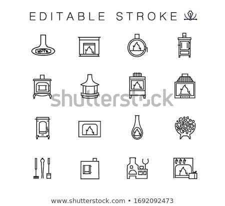 Zdjęcia stock: Set Of Vector Fireplace Icons And Fireplace Design