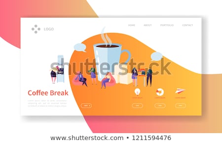 Stock photo: Business Coffee Break Landing Page Lunch Time Banner With Flat Website Template