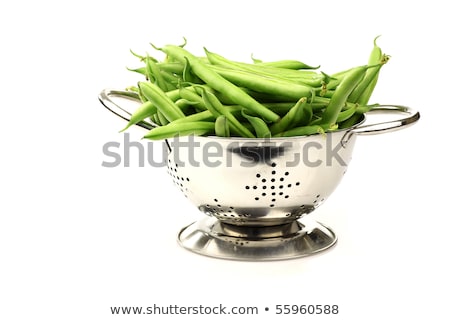Foto stock: Metal Colander With Long Green Beans