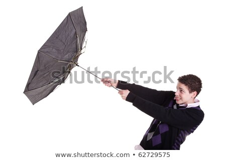 Jonge Jongen Met Een Paraplu Gedraaid Door De Wind Stockfoto © AlexandreNunes