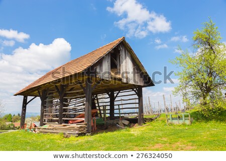 Foto stock: Hayrack And Barn In Alpine Enviroment Slovenia