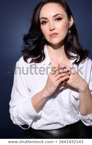 Stock fotó: Elegant Middle Aged Woman Posing With Woolen Warm Scarf