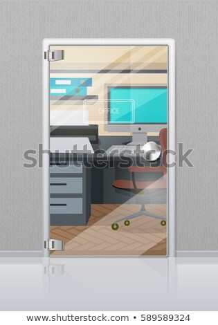 Stock photo: Office Interior Through Glass Door Flat Vector