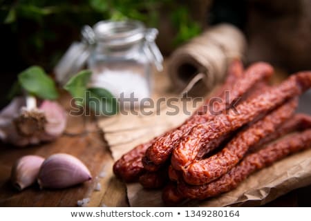 Stockfoto: Sausages On Wooden Background