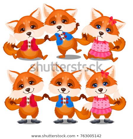 ストックフォト: Set Of Happy And Sad Animated Foxes Isolated On A White Background Funny Animals Sketch Of Festive