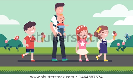 Foto d'archivio: Father And Son Enjoy Eating Ice Cream Vector Isolated Illustration