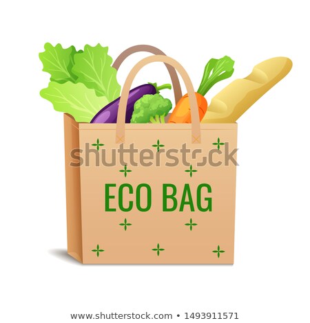 Brown Paper Or Linen Eco Bag With Fresh Vegetables Healthy Organic Food Zdjęcia stock © MarySan