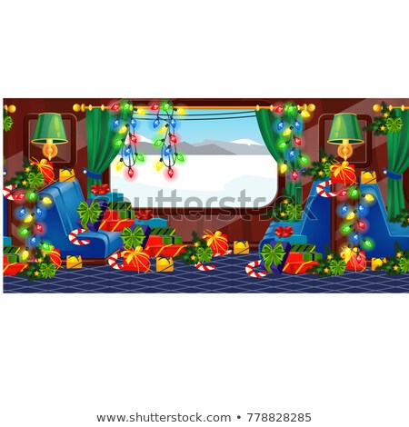 Foto stock: View From Window Of A Train Decorated In Christmas Style Gift Boxes With Ribbon Bow Holiday Trip A