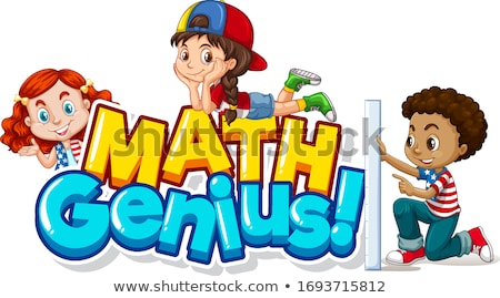 Stok fotoğraf: Font Design For Word Math Genius With Happy Kids