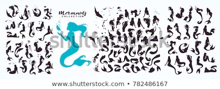 Foto stock: Isolated Blue Mermaid Sitting Vector Illustration