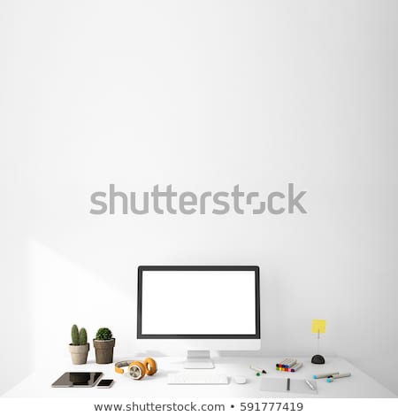 Stockfoto: Modern Work Space With Laptop Mockup On A Table