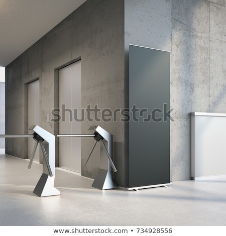 Zdjęcia stock: Black Rollup Banner At The Entrance Of Office Building 3d Rendering