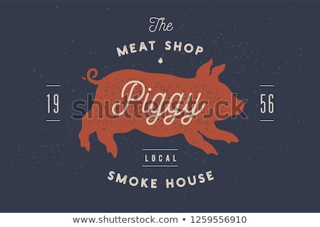 Stock foto: Piggy Pig Pork Vintage Label Logo Sticker Poster For Meat Restaurant