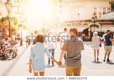 Foto stock: Loving Couple Walking And Having Fun In Budapest Hungary
