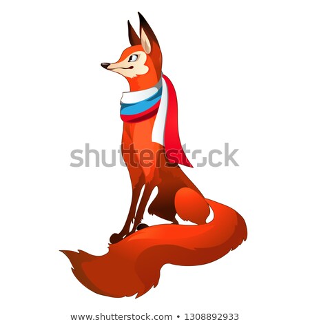[[stock_photo]]: Red Fox Forest With Fluffy Tail With Scarf In The Style Of The Russian Flag Of The Tricolour Isolate