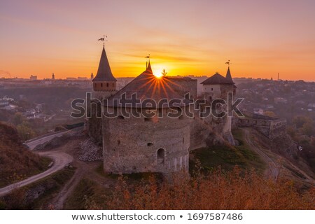 Zdjęcia stock: Medieval Castle Or Stronghold Silhouette And Beautiful Sunset