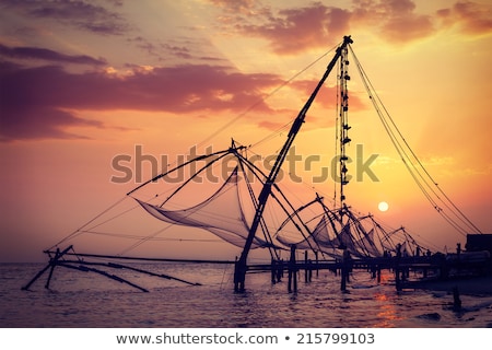 ストックフォト: Chinese Fishnets On Sunset Kochi Kerala India