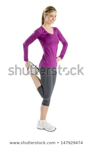 Zdjęcia stock: Standing Quadricep Stretch Studio Shot Over White