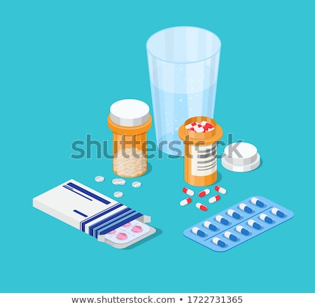 Stock fotó: Pharmacy Antibiotic Pills And Plastic Glass Of Water