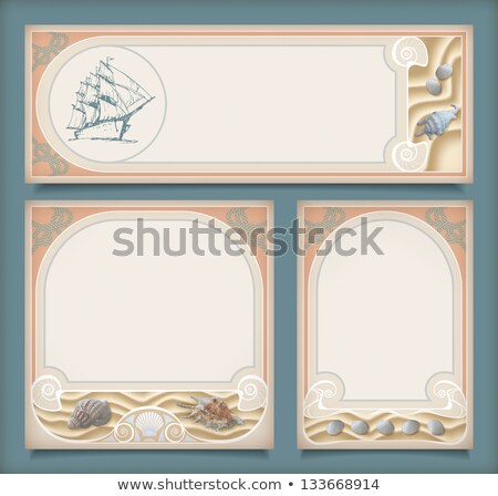Seashells And Rope Border On Sand Background Vector Illustration Foto stock © kostins