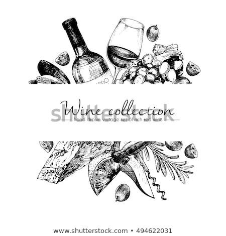 Stock fotó: Sketch Wine Set In Vintage Style