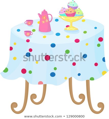 Foto stock: Tea Pastry Cupcakes On Pink Table Cloth