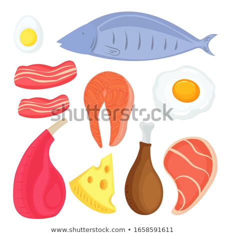 Stock fotó: Set Of Food For Keto Diet Fish Meat Eggs Salmon Steak Pork Chicken Slices Of Bacon Piece Of