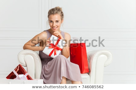 Stock photo: Beautiful Red Haired Girl With Present Box