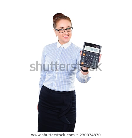 Foto stock: Attractive Smiling Redhead Business Woman With Calculator Isolated