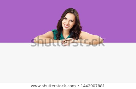 Stock fotó: Beautiful Woman Pointing To A Blank Sign