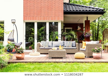 Stockfoto: Cozy Patio Furniture On Luxury Outdoor Patio