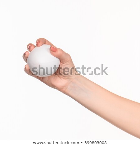 Foto stock: The Female Hand Holding White Blank Styrofoam Oval