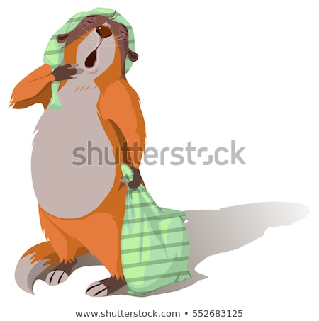 Stock photo: Groundhog Day Sleeping Marmot Yawning And Holding Pillow