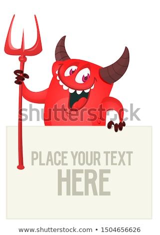 Сток-фото: Red Devil Hand Holding White Sheet Satan Holds And Signboard