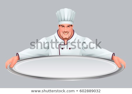 Foto d'archivio: Chief Cooker Keeps Large Empty Tray