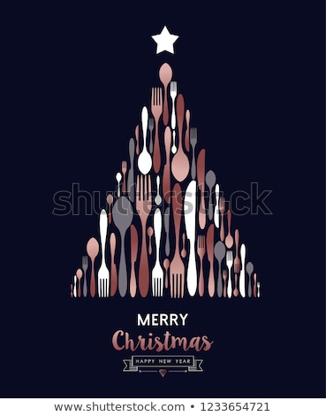 Foto stock: Christmas And New Year Copper Cutlery Card