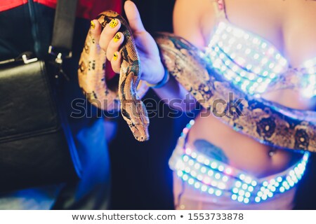 Foto stock: Attractive Brunette Woman With Albino Python