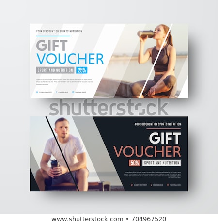 Stockfoto: Gift Voucher With Diagonal Lines And A Place For The Image Universal Flyer Template For Advertising