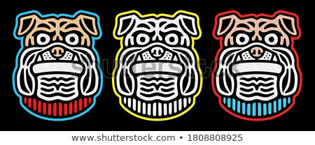 Zdjęcia stock: Angry Bulldog Dog Head Cartoon Mascot Character Monochrome Color