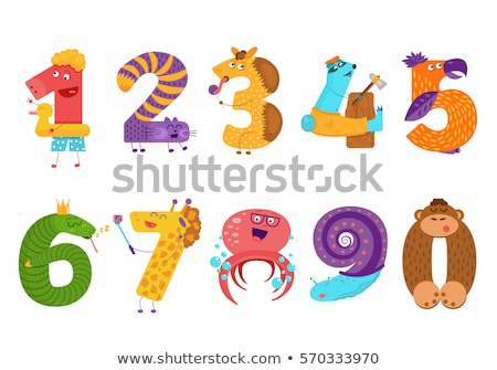 Foto stock: Educational Numbers Set With Funny Cartoon Animals