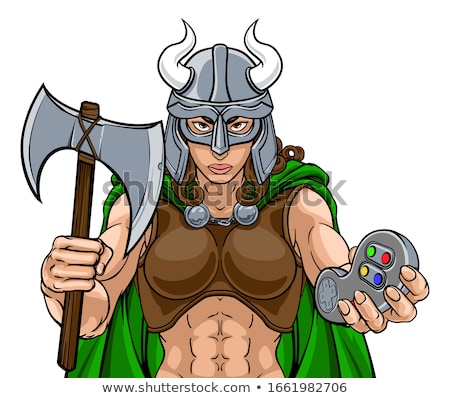 Stock fotó: Viking Gamer Gladiator Warrior Controller Mascot