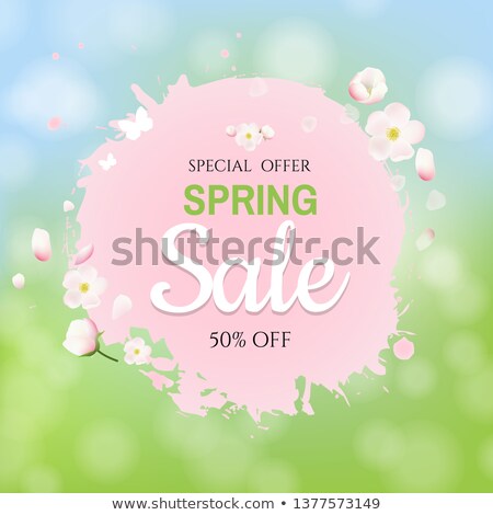 ストックフォト: Pink Stain With Flowers Sale Banner Bokeh Background