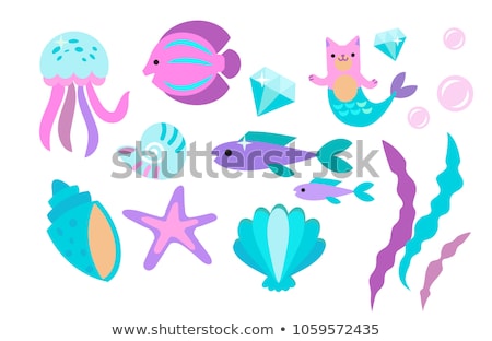 Foto stock: Under The Sea - Little Mermaid Fishes Sea Animals And Starfish Vector Collection