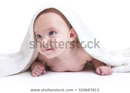 Zdjęcia stock: Three Month Baby Under White Towel Isolated On White