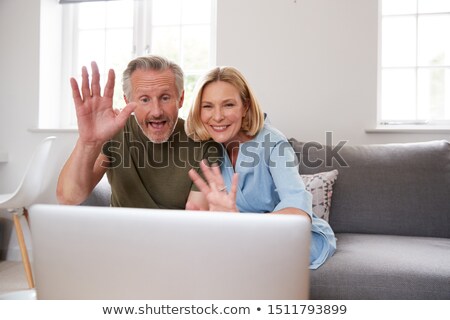 ストックフォト: Front View Of Happy Senior Caucasian Couple Making Video Call On Laptop At Retirement Home