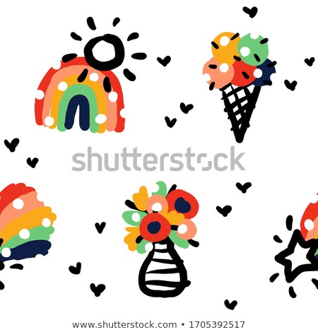 Stock fotó: Seamless Naive Pattern With Rainbow Ice Cream And Flower Bouquet