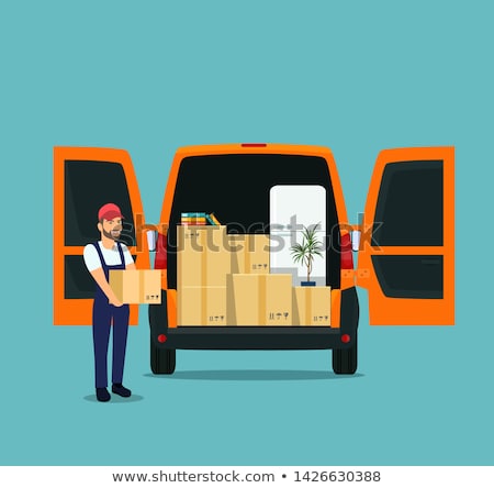 Foto stock: Vector Cartoon Delivery Cargo Van