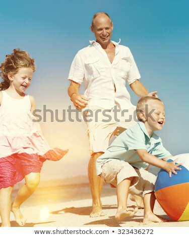 ストックフォト: Happy Little Child Kid Boy Playing Beachball On Beach In Summer