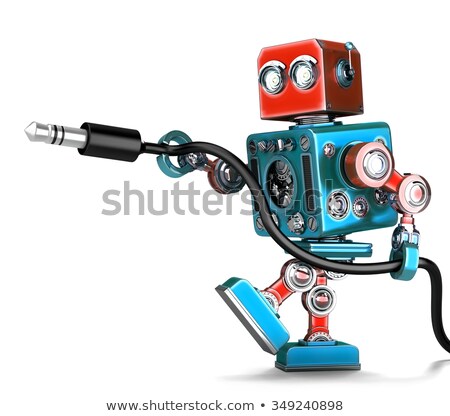 [[stock_photo]]: Retro Robot With Stereo Audio Jack Isolated Contains Clipping Path