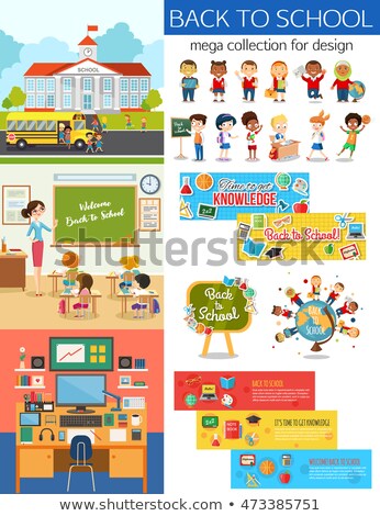 Сток-фото: Back To School Little Schoolkids Banner Vector Illustration